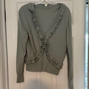 J. Crew Ruffle Trim Cardigan in Sage Green